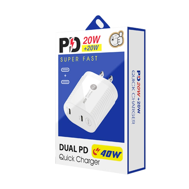 40W Dual Port PD / Type-C Schnellladegerät für iPhone / iPad Serie, US-Stecker