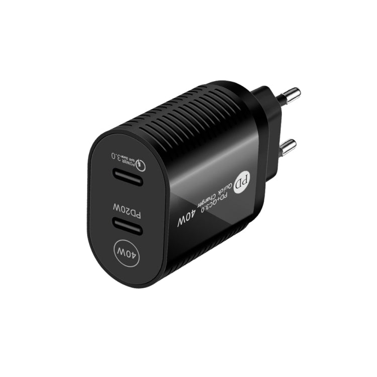 40W Dual Port PD / Type-C Schnellladegerät für iPhone / iPad Serie, EU-Stecker, EU-Stecker