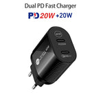 40W Dual Port PD / Type-C Schnellladegerät für iPhone / iPad Serie, EU-Stecker, EU-Stecker