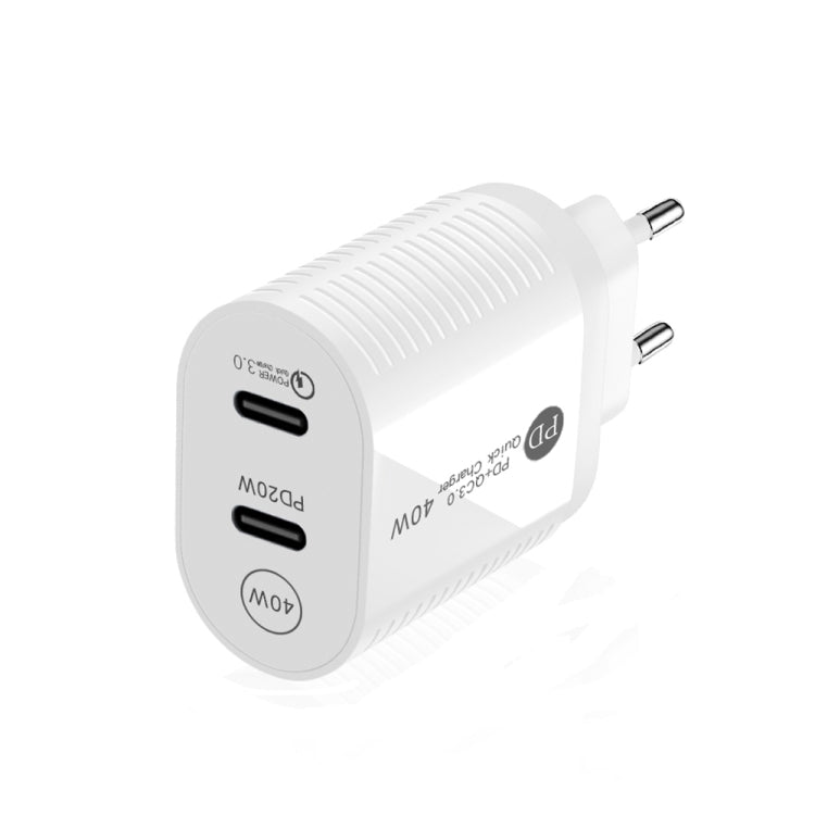 40W Dual Port PD / Type-C Schnellladegerät für iPhone / iPad Serie, EU-Stecker, EU-Stecker