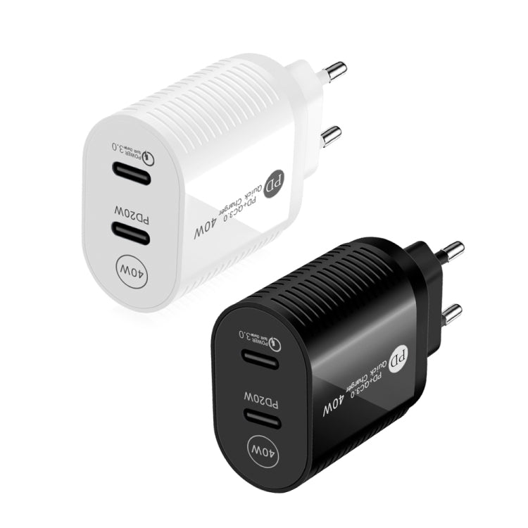 40W Dual Port PD / Type-C Schnellladegerät für iPhone / iPad Serie, EU-Stecker, EU-Stecker