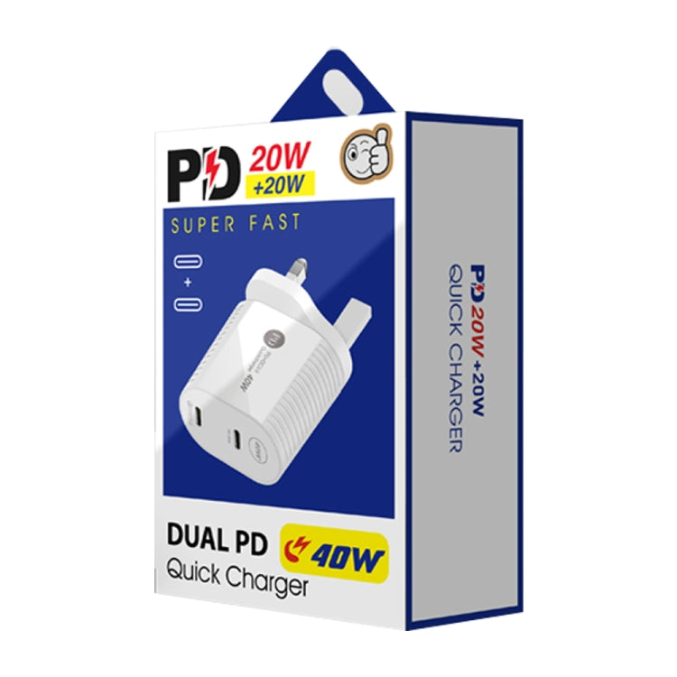 40W Dual Port PD / Typ-C Schnellladegerät für iPhone / iPad Serie, UK-Stecker
