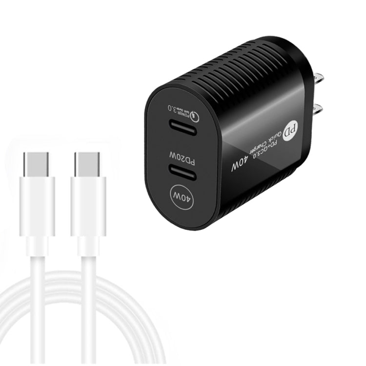 40W Dual-Port PD / Typ-C Schnellladegerät mit Typ-C zu Typ-C Datenkabel, US-Stecker, US-Stecker + Typ-C zu Typ-C Kabel