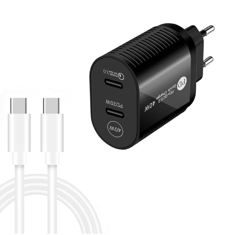 40W Dual Port PD / Typ-C Schnellladegerät mit Typ-C zu Typ-C Datenkabel, EU Stecker, EU Stecker + Typ-C zu Typ-C Kabel