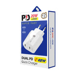 40W Dual Port PD / Typ-C Schnellladegerät mit Typ-C zu Typ-C Datenkabel, EU Stecker, EU Stecker + Typ-C zu Typ-C Kabel