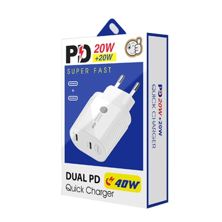 40W Dual Port PD / Typ-C Schnellladegerät mit Typ-C zu Typ-C Datenkabel, EU Stecker, EU Stecker + Typ-C zu Typ-C Kabel