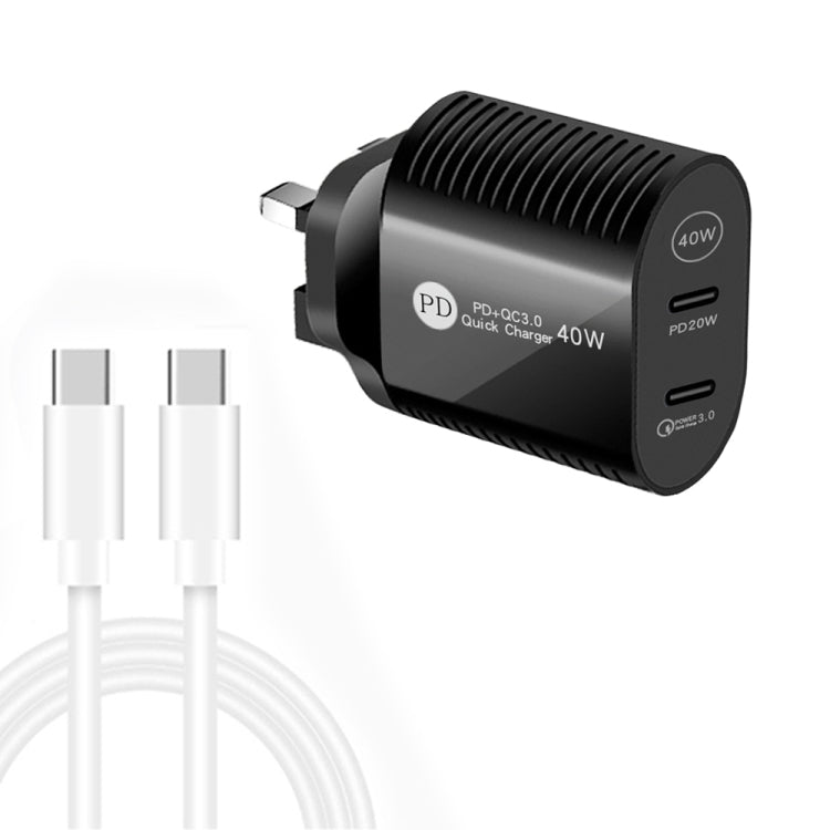40W Dual Port PD / Typ-C Schnellladegerät mit Typ-C zu Typ-C Datenkabel, UK Stecker, UK Stecker + Typ-C zu Typ-C Kabel
