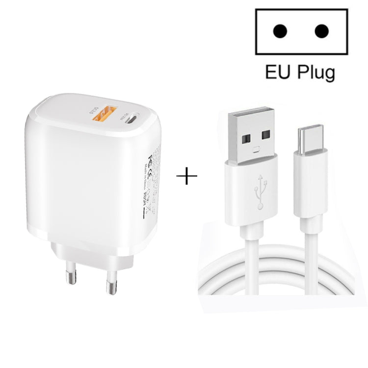 CS-20W Mini Tragbares PD3.0 + QC3.0 Dual-Port-Schnellladegerät mit 3A USB zu Typ-C Datenkabel, Ladegerät + USB zu Typ-C Kabel