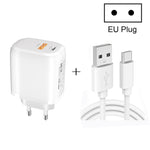 CS-20W Mini Tragbares PD3.0 + QC3.0 Dual-Port-Schnellladegerät mit 3A USB zu Typ-C Datenkabel, Ladegerät + USB zu Typ-C Kabel