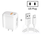 CS-20W Mini Tragbares PD3.0 + QC3.0 Dual-Port-Schnellladegerät mit 3A USB zu Typ-C Datenkabel, Ladegerät + USB zu Typ-C Kabel