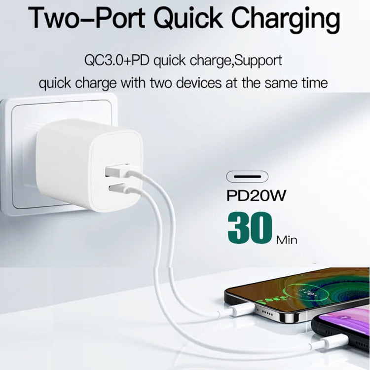 CS-20W Mini Tragbares PD3.0 + QC3.0 Dual-Port-Schnellladegerät mit 3A USB zu Typ-C Datenkabel, Ladegerät + USB zu Typ-C Kabel