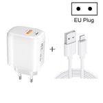 CS-20W Mini Tragbares PD3.0 + QC3.0 Dual-Port-Schnellladegerät mit 3A USB zu 8 Pin Datenkabel, Ladegerät + USB zu 8 Pin Kabel