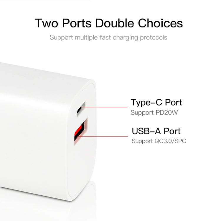 CS-20W Mini Tragbares PD3.0 + QC3.0 Dual-Port-Schnellladegerät mit 3A USB zu 8 Pin Datenkabel, Ladegerät + USB zu 8 Pin Kabel
