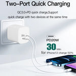 CS-20W Mini Tragbares PD3.0 + QC3.0 Dual-Port-Schnellladegerät mit 3A USB zu 8 Pin Datenkabel, Ladegerät + USB zu 8 Pin Kabel