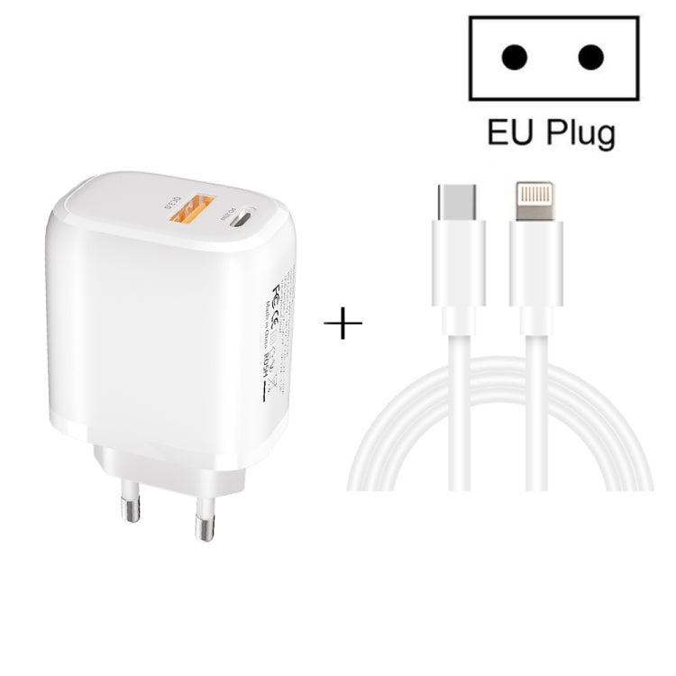 CS-20W Mini Tragbares PD3.0 + QC3.0 Dual-Port-Schnellladegerät mit 3A Typ-C auf 8-Pin Datenkabel, Ladegerät + Typ-C auf 8-Pin Kabel