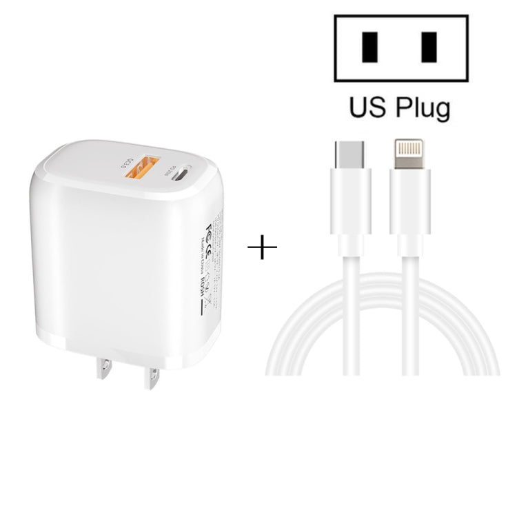 CS-20W Mini Tragbares PD3.0 + QC3.0 Dual-Port-Schnellladegerät mit 3A Typ-C auf 8-Pin Datenkabel, Ladegerät + Typ-C auf 8-Pin Kabel