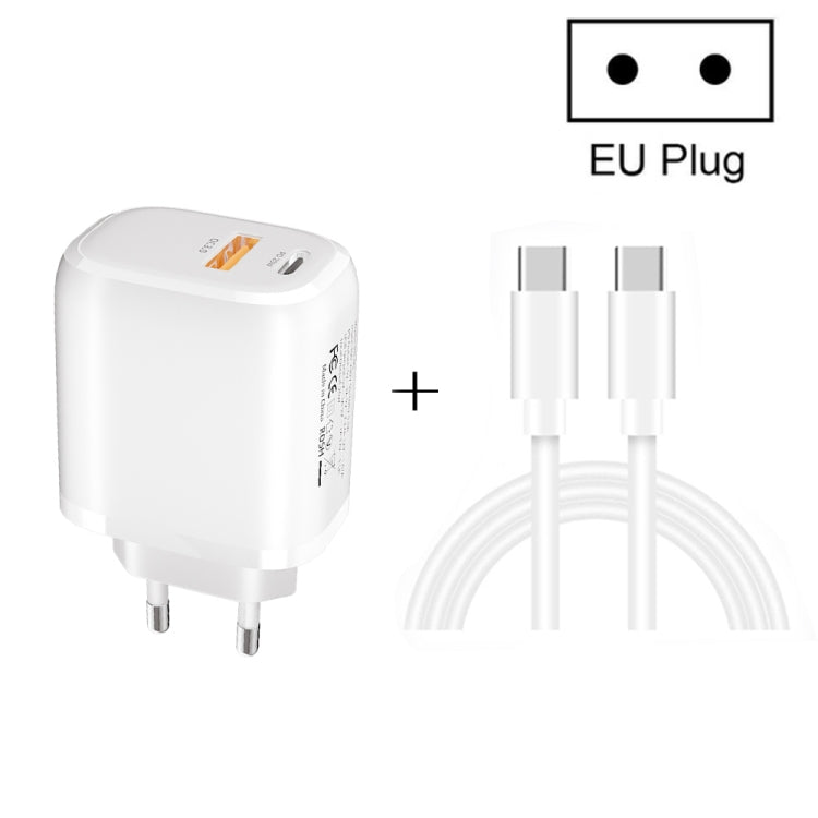 CS-20W Mini Tragbares PD3.0 + QC3.0 Dual-Port-Schnellladegerät mit 3A Typ-C auf Typ-C Datenkabel, Ladegerät + Typ-C auf Typ-C Kabel