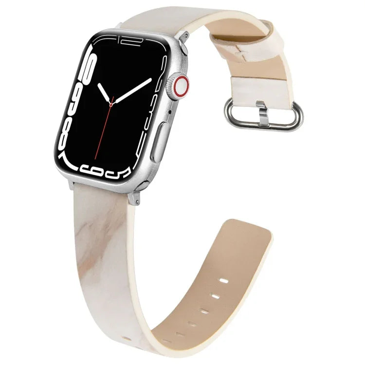 Marmoriertes Lederarmband für Apple Watch Series 7 (41 mm), 6, SE, 5 und 4 (40 mm), 3, 2 und 1 (38 mm) und 7 (45 mm), 6, SE, 5 und 4 (44 mm) sowie 3, 2 und 1 (42 mm)