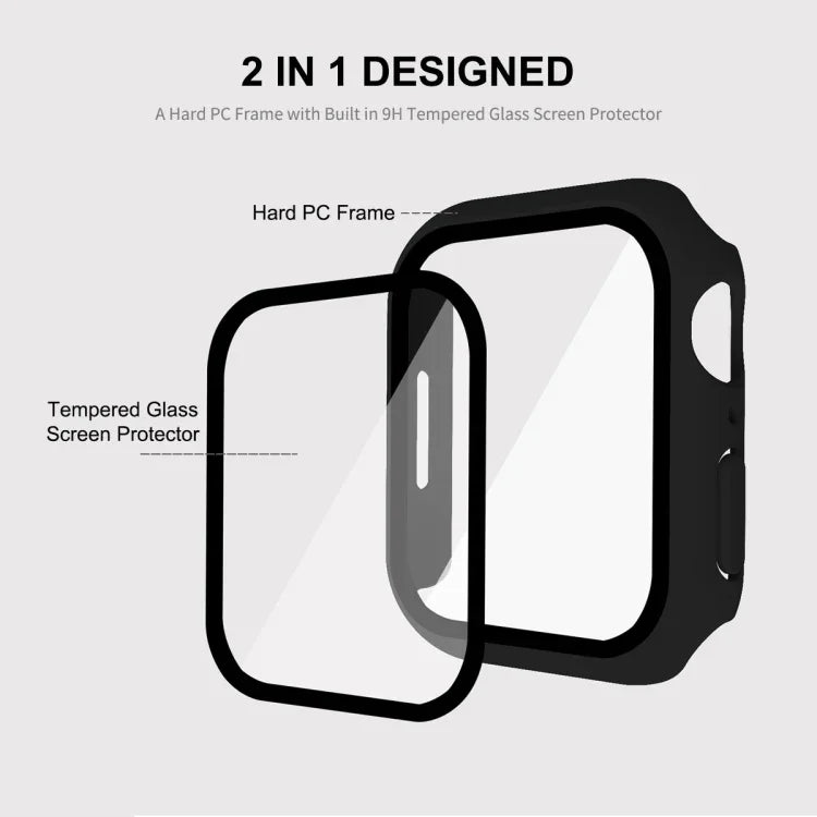 ENKAY Hat-Prince 2-in-1 PC-Rahmen + 9H-Schutzglas-Schutzhülle mit vollständiger Abdeckung für Apple Watch Series 7 45 mm