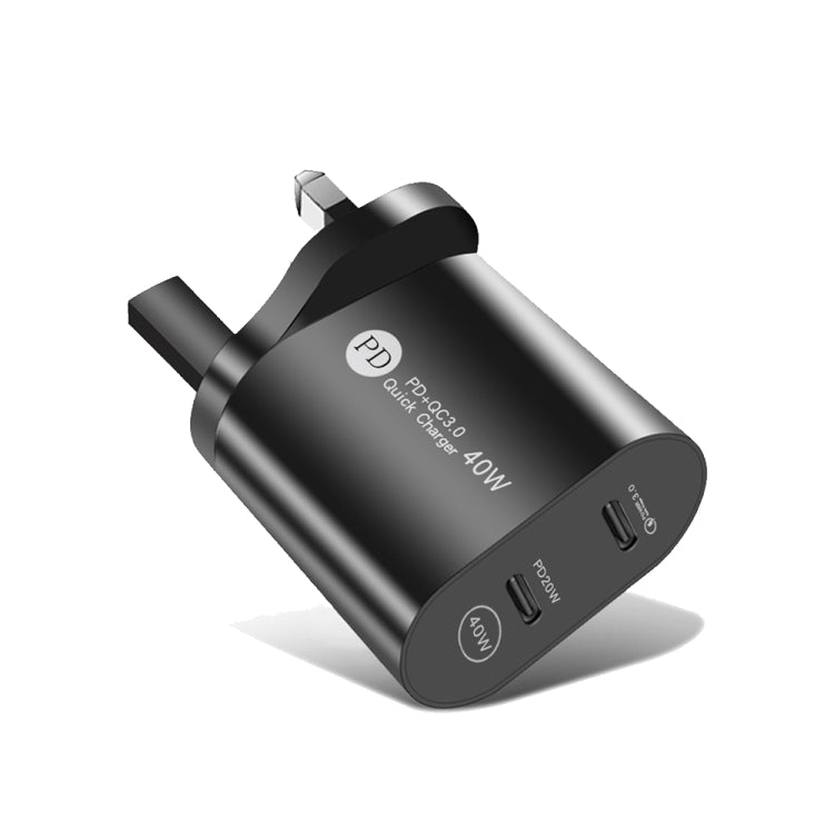 002 40W Dual Port PD USB-C / Typ-C Schnellladegerät für iPhone / iPad Serie, UK Stecker, UK Stecker