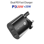 002 40W Dual Port PD USB-C / Typ-C Schnellladegerät für iPhone / iPad Serie, UK Stecker, UK Stecker