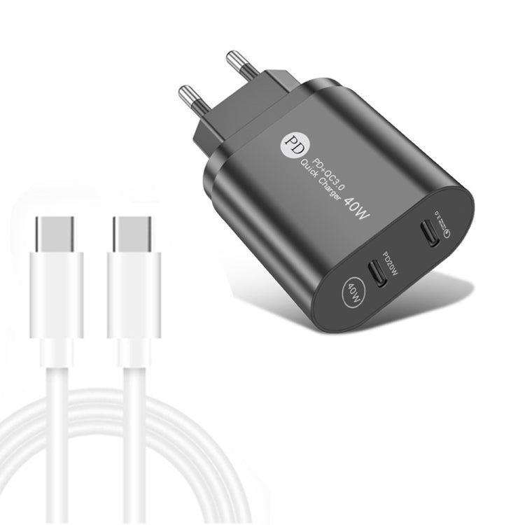 002 40W PD3.0 Dual Port USB-C / Typ-C Ladegerät mit Typ-C auf Typ-C Datenkabel, EU-Stecker, EU-Stecker + Typ-C auf Typ-C Kabel