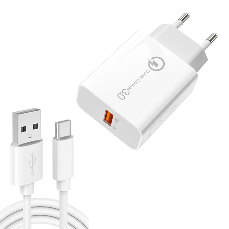 APD-2003 18W QC3.0 Single-Port USB-Ladegerät mit 1m USB-zu-Typ-C-Datenkabel, EU-Stecker + USB-zu-Typ-C-Kabel, US-Stecker + USB-zu-Typ-C-Kabel