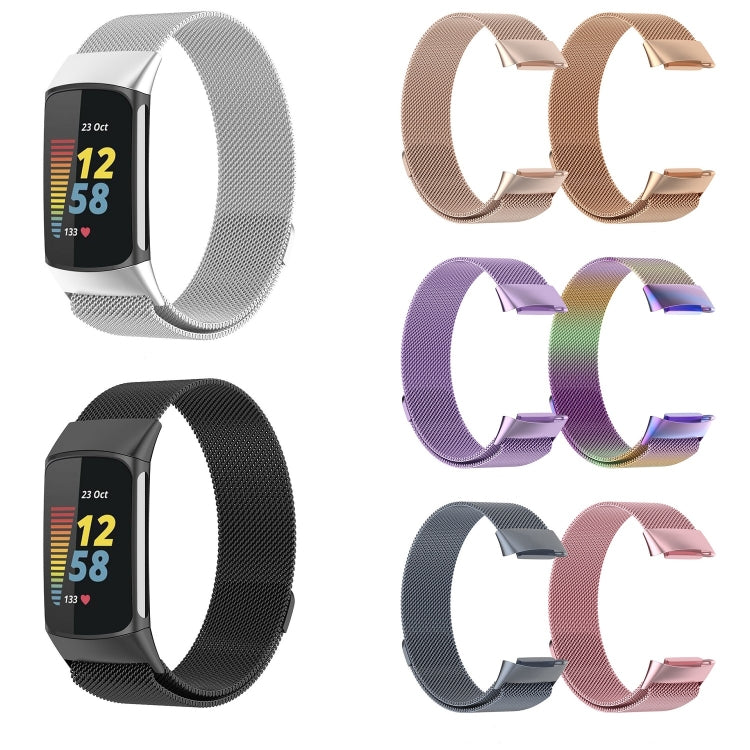 Milano Magnetic Metal Strap for Fitbit Charge 5, Silver, Black, Rose Gold, Rose Pink, Champagne Gold, Gray, Color, Light Purple