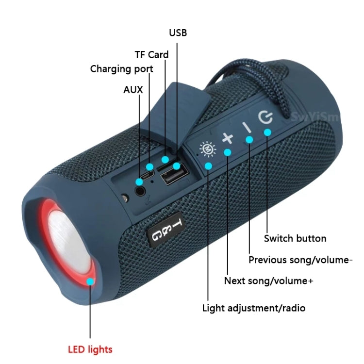 T&G TG227 Tragbarer wasserdichter Bluetooth-Lautsprecher für den Außenbereich mit LED-Unterstützung für FM / TF / USB
