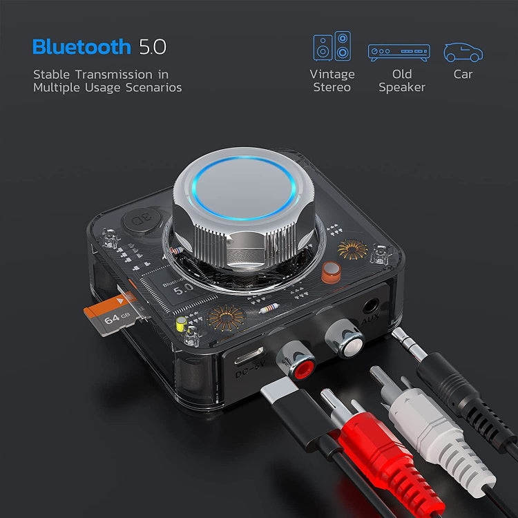 C39 Bluetooth 5.0 Empfänger RCA zu 3,5mm Kabelloser Audio-Konverter Unterstützt TF-Karte, C39