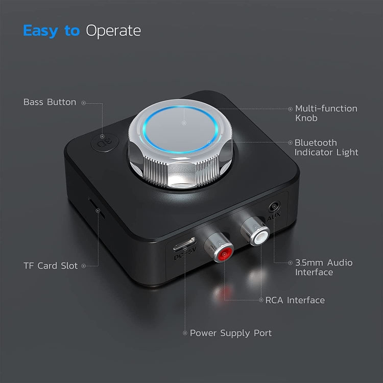 C39 Bluetooth 5.0 Empfänger RCA zu 3,5mm Kabelloser Audio-Konverter Unterstützt TF-Karte, C39