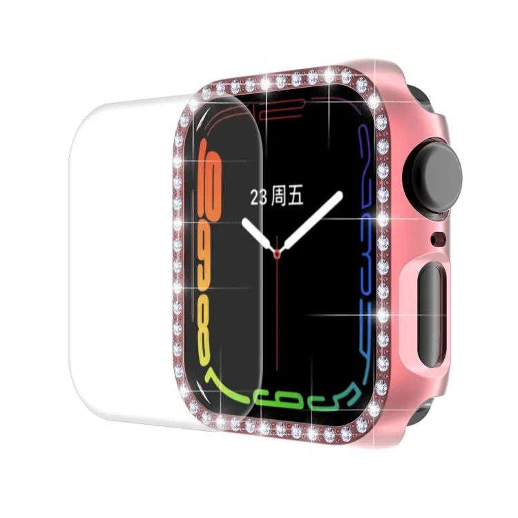 ENKAY Hat-Prince galvanisiertes PC-Diamant-Uhrengehäuse + vollflächige, gebogene PET-Displayschutzfolie für Apple Watch Series 7 45 mm