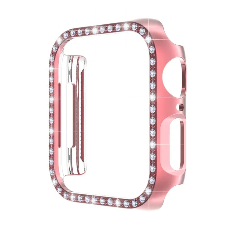 ENKAY Hat-Prince galvanisiertes PC-Diamant-Uhrengehäuse + vollflächige, gebogene PET-Displayschutzfolie für Apple Watch Series 7 45 mm