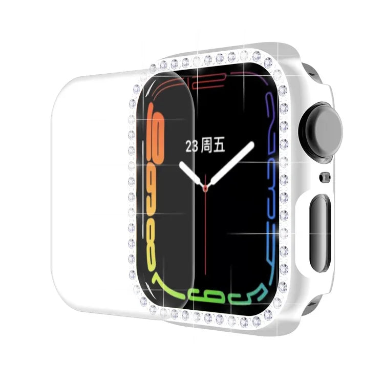 ENKAY Hat-Prince galvanisiertes PC-Diamant-Uhrengehäuse + vollflächige, gebogene PET-Displayschutzfolie für Apple Watch Series 7 45 mm