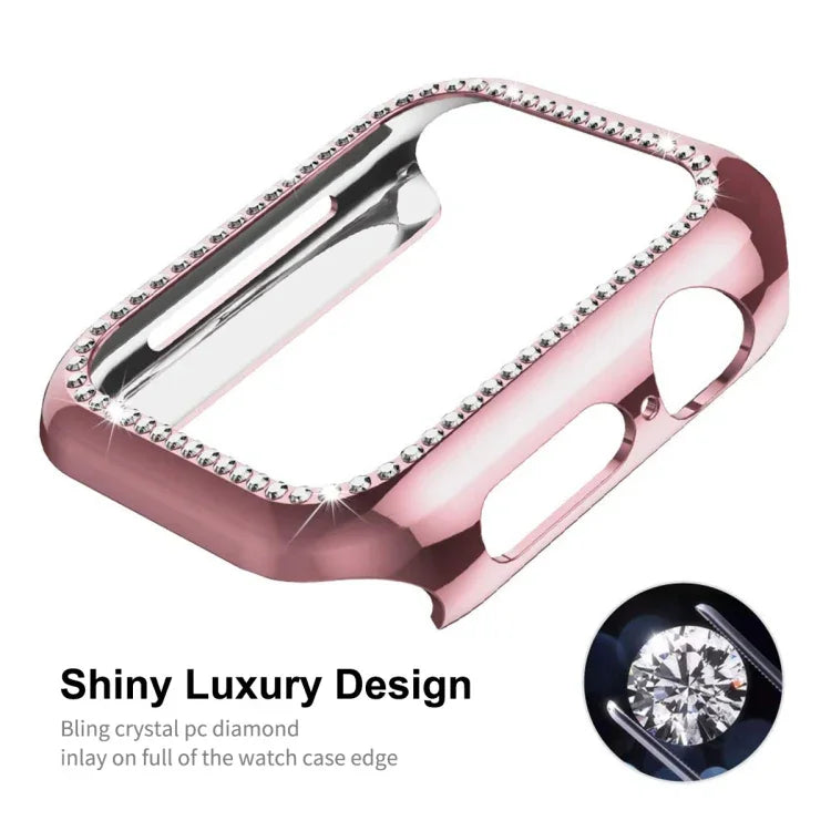 ENKAY Hat-Prince galvanisiertes PC-Diamant-Uhrengehäuse + vollflächige, gebogene PET-Displayschutzfolie für Apple Watch Series 7 45 mm