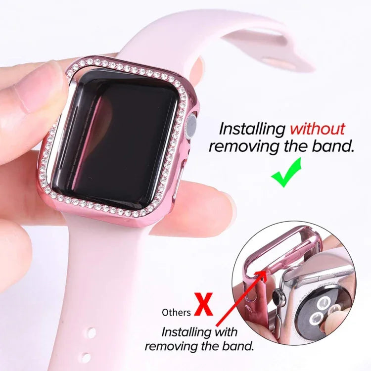 ENKAY Hat-Prince galvanisiertes PC-Diamant-Uhrengehäuse + vollflächige, gebogene PET-Displayschutzfolie für Apple Watch Series 7 45 mm
