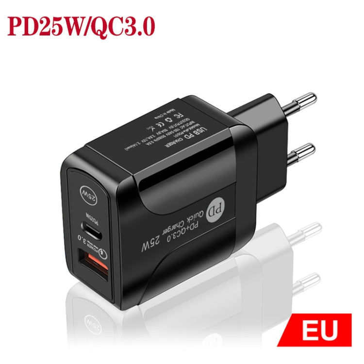 PD25W USB-C / Type-C + QC3.0 USB Dual-Port-Schnellladegerät, EU-Stecker