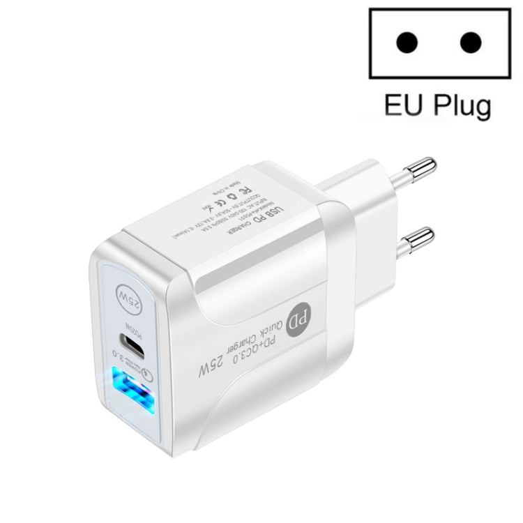 PD25W USB-C / Type-C + QC3.0 USB Dual-Port-Schnellladegerät, EU-Stecker