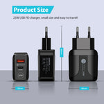 PD25W USB-C / Type-C + QC3.0 USB Dual-Port-Schnellladegerät, EU-Stecker