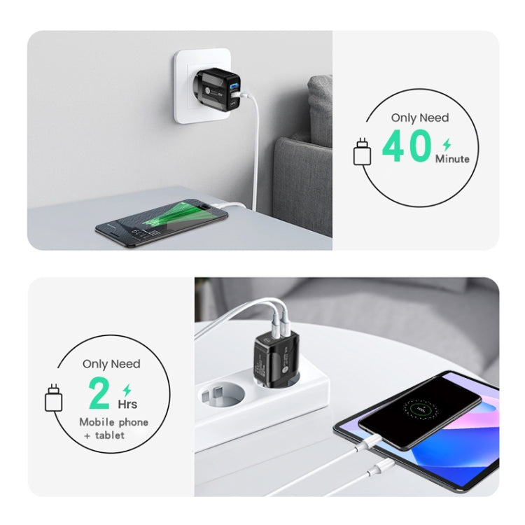 PD25W USB-C / Typ-C + QC3.0 USB Dual-Port Schnellladegerät mit USB-C zu USB-C Datenkabel, US-Stecker, US-Stecker + USB-C zu USB-C Kabel