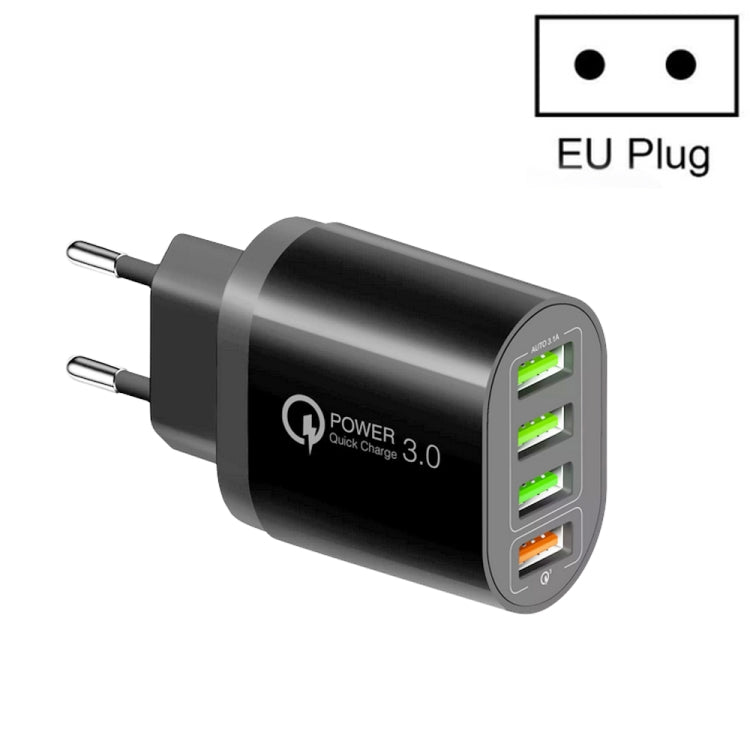 QC-04 QC3.0 + 3 x USB 2.0 Multiport-Ladegerät für Handy und Tablet, EU-Stecker