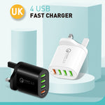 QC-04 QC3.0 + 3 x USB 2.0 Multi-Port-Ladegerät für Mobiltelefone und Tablets, UK-Stecker, UK-Stecker