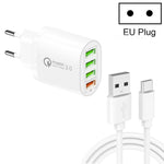 QC-04 QC3.0 + 3 x USB2.0 Multi-Port-Ladegerät mit 3A USB zu Typ-C Datenkabel, EU Stecker, EU Stecker + Typ-C Kabel