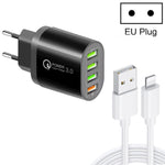 QC-04 QC3.0 + 3 x USB2.0 Multi-Port Ladegerät mit 3A USB auf 8-Pin Datenkabel, EU Stecker, EU Stecker + 8-Pin Kabel