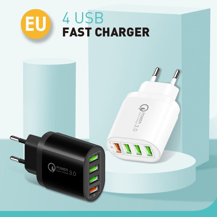 QC-04 QC3.0 + 3 x USB2.0 Multi-Port Ladegerät mit 3A USB auf 8-Pin Datenkabel, EU Stecker, EU Stecker + 8-Pin Kabel