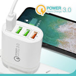QC-04 QC3.0 + 3 x USB2.0 Multi-Port Ladegerät mit 3A USB auf 8-Pin Datenkabel, EU Stecker, EU Stecker + 8-Pin Kabel