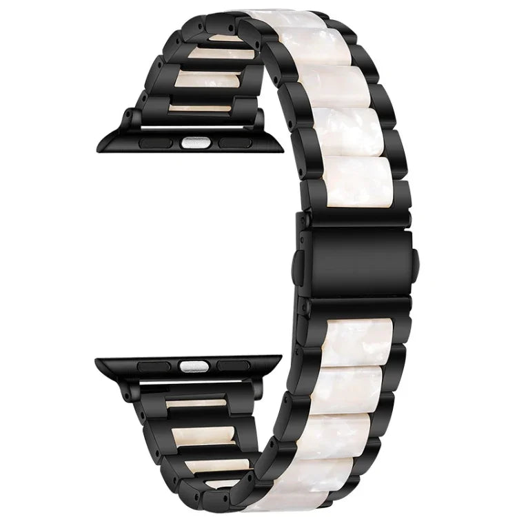 Armband aus Metall und Kunstharz für Apple Watch Series 7 (41 mm), 6, SE, 5 und 4 (40 mm), 3, 2 und 1 (38 mm), 7 (45 mm), 6, SE, 5 und 4 (44 mm) sowie 3, 2 und 1 (42 mm)