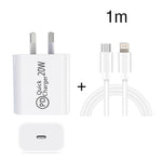 AU-20W PD USB-C / Type-C Reiseladegerät mit USB-C auf 8 Pin Datenkabel, AU Stecker, AU Stecker + 1m 8 Pin PD Kabel, AU Stecker + 2m 8 Pin PD Kabel