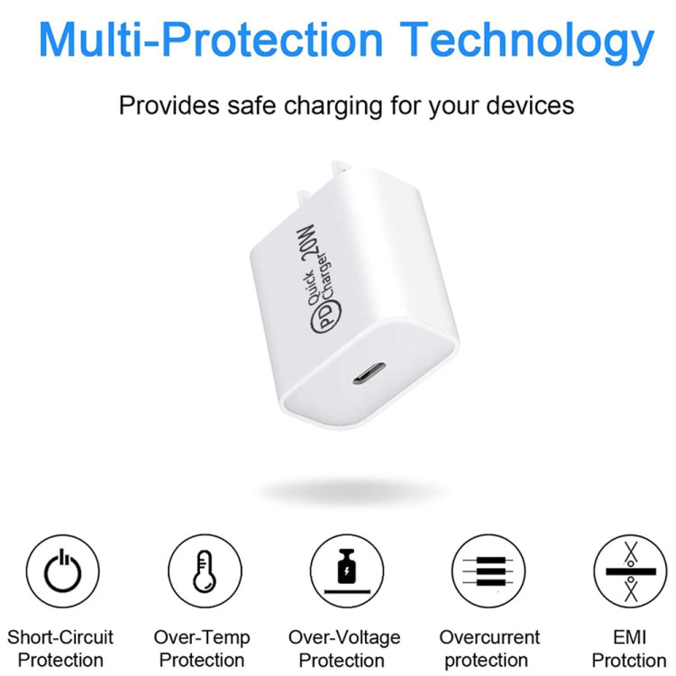 AU-20W PD USB-C / Type-C Reiseladegerät mit USB-C auf 8 Pin Datenkabel, AU Stecker, AU Stecker + 1m 8 Pin PD Kabel, AU Stecker + 2m 8 Pin PD Kabel