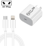 AU-20W PD USB-C / Type-C Reiseladegerät mit USB-C auf 8 Pin Datenkabel, AU Stecker, AU Stecker + 1m 8 Pin PD Kabel, AU Stecker + 2m 8 Pin PD Kabel